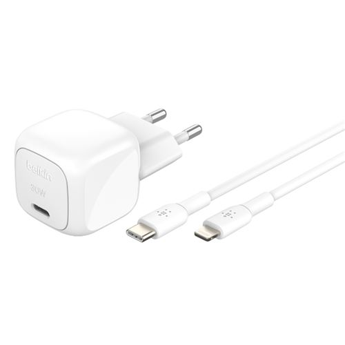 Cargador De Pared Belkin 30w Usb-c Power Delivery + Cable Usb-c/lightning 1m Blanco