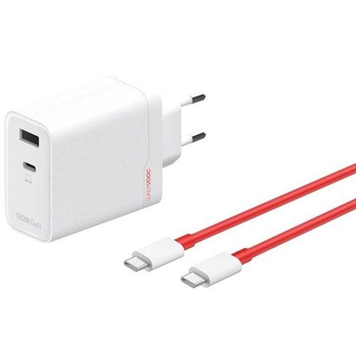 Oneplus Blanco/Rojo Cargador De Pared Dual Supervooc Usb-A/Usb-C Gan 120W + Cable Usb-C A Usb-C