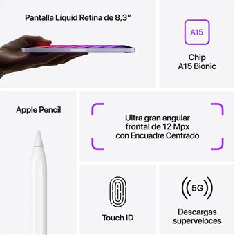 Apple iPad Mini 6 8,3'' 256GB Wi-Fi+Cellular Púrpura - Tablet | Fnac
