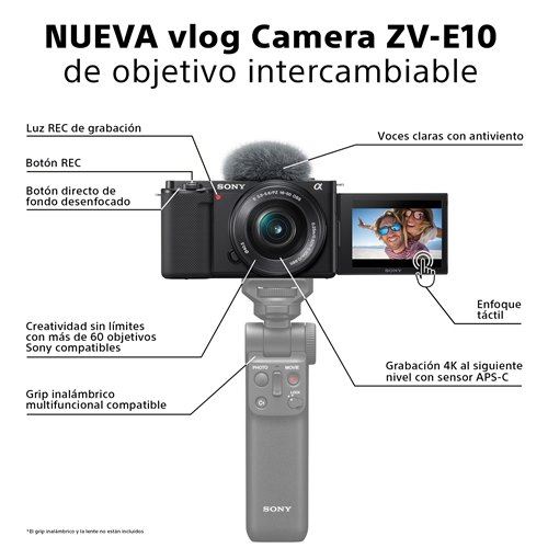  Sony Alpha ZV-E10 - APS-C - Cámara con lente intercambiable,  sin espejo, para videoblogueros, color negro : Electrónica