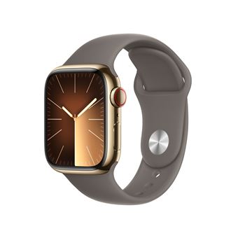 Apple Watch S9 LTE  41mm Caja de acero inoxidable Oro y correa deportiva Arcilla - Talla S/M