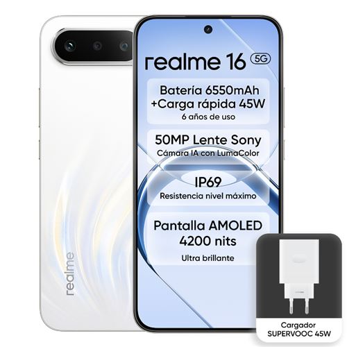 Realme 16 5g 6,57" 256gb Blanco + Cargador Supervooc 45w