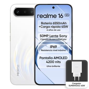Realme 16 5G 6,57" 256GB Blanco + Cargador Supervooc 45W
