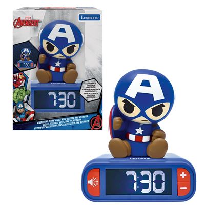 Reloj despertador con luz nocturna y sonidos del capitán américa