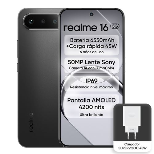Realme 16 5g 6,57" 256gb Negro + Cargador Supervooc 45w