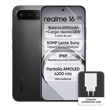 Realme 16 5G 6,57" 256GB Negro + Cargador Supervooc 45W