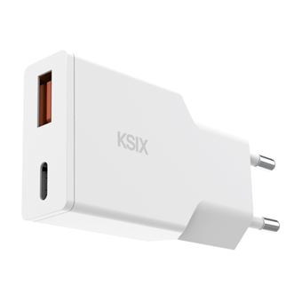 Cargador de pared dual Ksix XtraSlim USB-C/USB-A 30W GaN Power Delivery PPS Blanco
