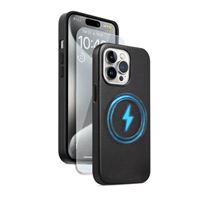 Funda magnética 4-ok Negro + Protector de vidrio templado para iPhone 15 Pro Max