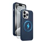 Funda magnética 4-ok Magsafe Azul + Protector de vidrio templado para iPhone 15 Pro Max