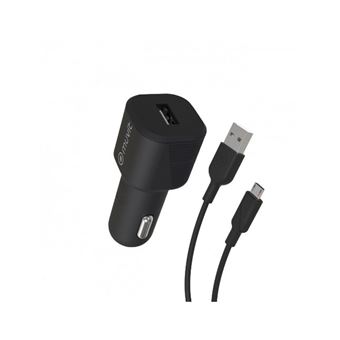 Cargador de coche USB 2.4A 12W + Cable Micro USB 2.4A Negro 1,2 m