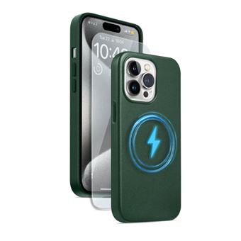 Funda magnética 4-ok Magsafe Verde + Protector de vidrio templado para iPhone 15 Pro Max