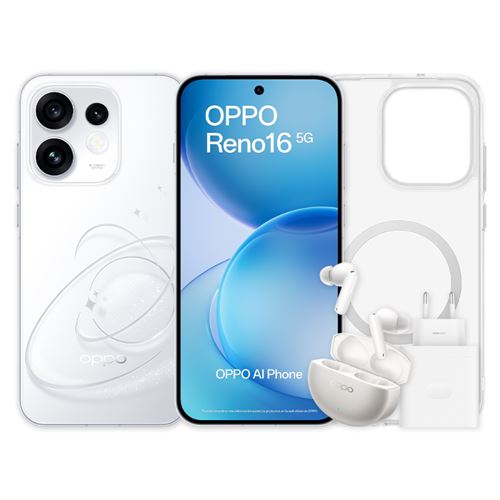 Bundle Oppo Reno 16 5g 6,32" 512gb Blanco + Auriculares Bluetooth Oppo Enco Buds X3s Con Estuche De Carga + Funda + Cargador Supervooc 80w