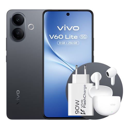Bundle Vivo V60 Lite 5g 6,77" 256gb Elegant Black + Auriculares Noise Cancelling Vivo Buds Air3 Con Estuche De Carga + Cargador Vivo 90w Flashcharge