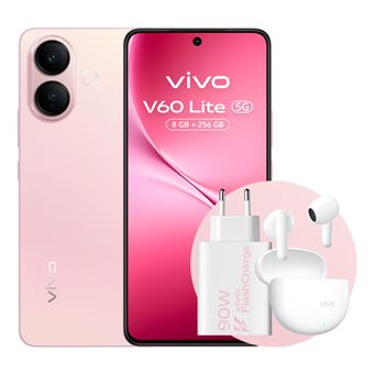 Bundle Vivo V60 Lite 5G 6,77" 256GB Pop Pink + Auriculares Noise Cancelling Vivo Buds Air3 con estuche de carga + Cargador Vivo 90W FlashCharge