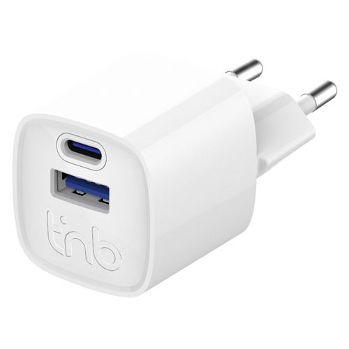 Cargador De Red T'nb Usb-c + Usb-a Gan Power Delivery 30w Blanco