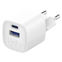 Cargador de red T'nB USB-C + USB-A GaN Power Delivery 30W Blanco