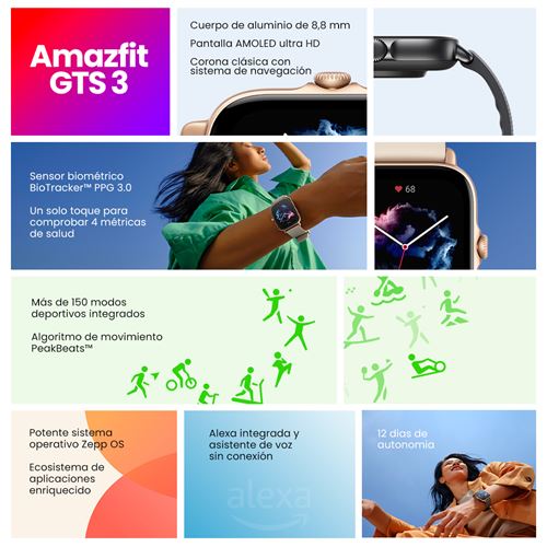 Smartwatch con GPS, Alexa y 12 Días de Batería Amazfit GTS 3