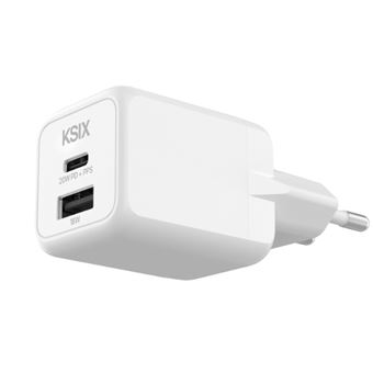 Cargador de red Ksix 1x USB-A + 1x USB-C GaN Power Delivery PPS 20W Blanco - 1