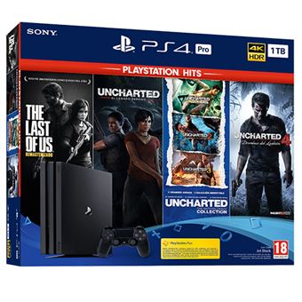 Consola PS4 Pro 1TB+4 Hits: The Last of Us, Uncharted 4, Uncharted el Legado Perdido y Uncharted Collection
