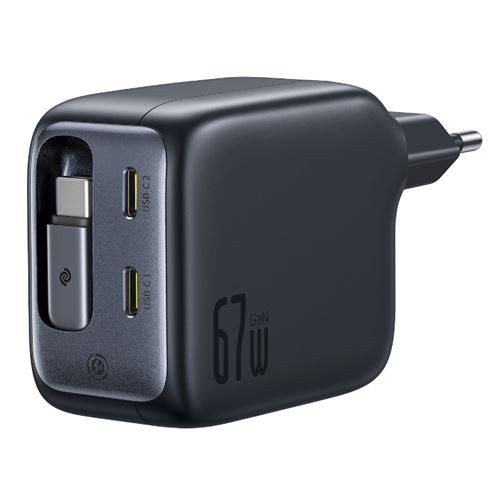 Cargador móvil - Baseus EnerCore CJ11, 67W, Con cable retráctil, Carga rápida, Tipo-C, Universal, Negro Cosmic