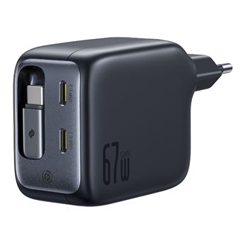 Cargador de pared compacto Baseus EnerCore CJ11 Fast Charger 3C 67W EU con cable retráctil USB-C Negro
