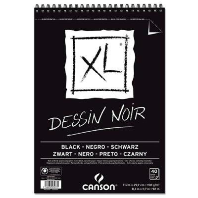 Bloc Dessin Noir negro 40 hojas a4 canson xl fino espiral microperforado black 150g 21x297