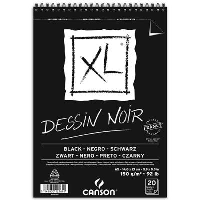 Cuaderno Canson 14x21 dessin noir xl espiral microperforado a5 20 hojas black 150g