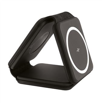 Base de carga inalámbrica plegable Muvit 3 en 1 con soporte Magsafe Negro