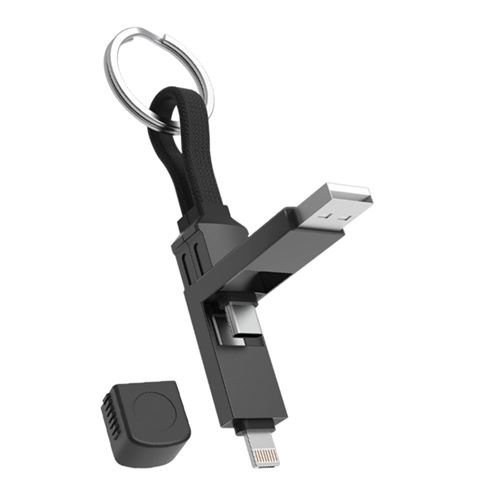Cable De Carga Llavero Multiconector Muvit For Change (tipo C, Usb-a,8-pin) Negro