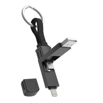 Cable de carga Llavero multiconector Muvit for change (Tipo C, USB-A,8-pin) Negro