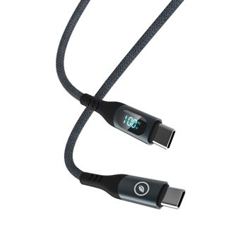 Cable de carga Muvit for change Tipo C a Tipo C 100W con pantalla LCD 120cm Gris