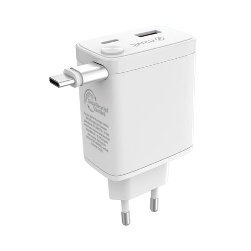 Cargador De Pared Retráctil Muvit For Change Tipo C Pd 30w Blanco