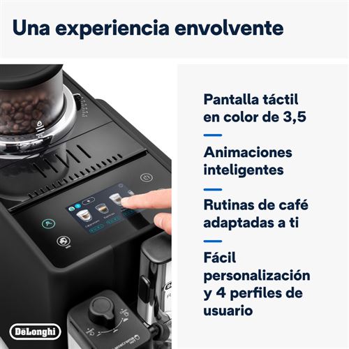 Cafetera superautomática  De'Longhi Rivelia EXAM440.55.B, Molinillo  integrado, LatteCremaHot, Depósito leche, Táctil, 16 recetas, 19bar, 1450W,  Negro