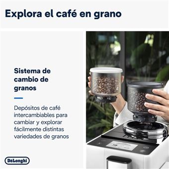 Cafetera superautomática - De'Longhi Rivelia EXAM440.35.W, Molinillo  integrado, 2 depósitos de café, Espumador, 8 recetas, 19 bar, 1450 W,  Blanco - Comprar en Fnac