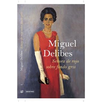 Señora de rojo sobre fondo gris
