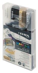 4 Marcadores Lyra 2mm Negro+oro+plata+blanco