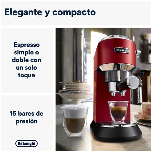 Cafetera Espresso manual De'Longhi Dedica EC685.R, Thermoblock, Express,  Función 2 tazas, 1350 W, 15 bar, Rojo - Comprar en Fnac