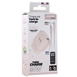 Cargador de pared T'nB USB-C Power Delivery 30W Rosa + Cable USB-C de 1,5m