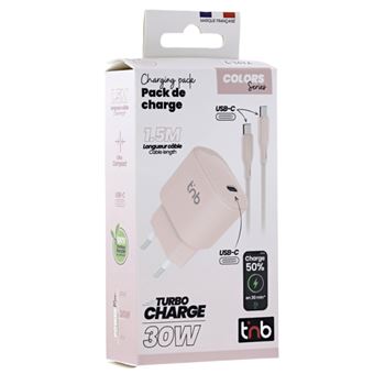 Cargador de pared T'nB USB-C Power Delivery 30W Rosa + Cable USB-C de 1,5m - 1