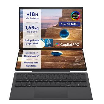 Ordenador portátil Asus Zenbook Duo OLED UX8407AA-SN995W Copilot+ PC, Core Ultra 9-386H, 32GB RAM, 1TB SSD, Intel Graphics, Windows 11 Home, 14" 3K Gris