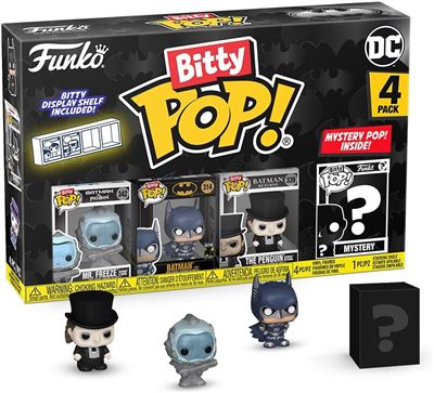 Funko Bitty Pop! 4 Pack: DC Comics - Batman, Batgirl, The Joker, Mystery Mini Figure - Styles May Vary - 0,9 Pulgadas (2,2 cm) Coleccionable - Estante de exhibición apilable Incluido Funko Bitty Pop! 4 Pack: DC Comics - Batman, Batgirl, The Joker, Mystery Mini Figure - Styles May Vary - 0,9 Pulgadas (2,2 cm) Coleccionable - Estante de exhibición apilable Incluido