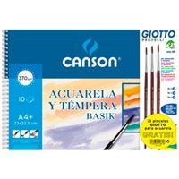 Bloc dibujo A4+ Canson Acuarela y témpera Basik + 3 pinceles Giotto