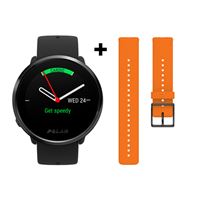 Pulsómetro Polar Ignite Negro + Correa de silicona Naranja