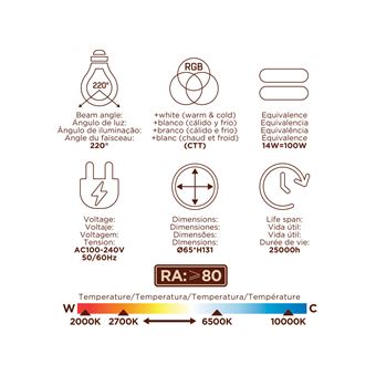 Bombilla inteligente Muvit iO A65 E27 RGB + CCT - Red