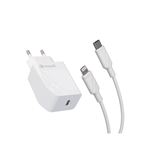Cargador Muvit Tipo C PD 20W + cable tipo C a lightning 2.4A 1m Blanco