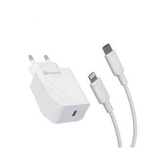Cargador Muvit Tipo C PD 20W + cable tipo C a lightning 2.4A 1m Blanco