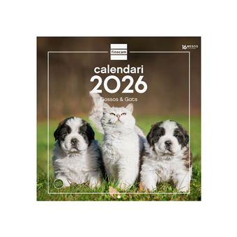 Calendario Pared Espiral Finocam Imágenes Ene-Dic 2026 300x300 mm Mes Vista Perros y gatos Catalán - 1
