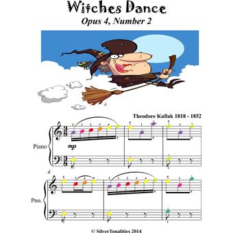 Witches Dance Opus 4 Number 2 Easy Piano Sheet Music with Colored Notes - 1