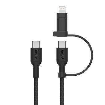Cable de carga 2 en 1 Belkin BoostCharge Pro USB-C y Lightning 60W Negro