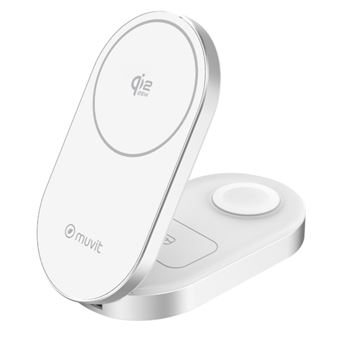 Base de carga inalámbrica 3 en 1 plegable Muvit for change Qi2 25W + 2,5W Watch + 5W Earbuds Blanco